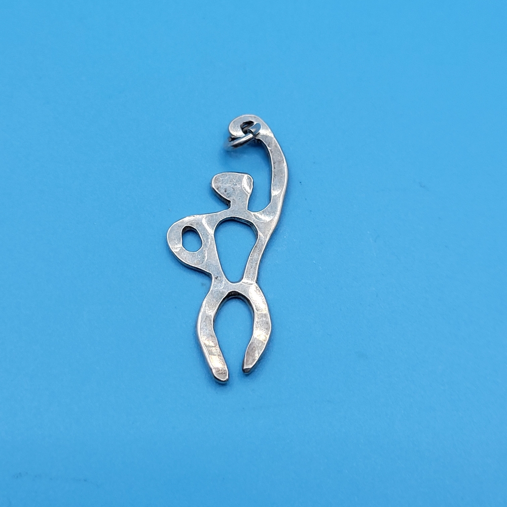 Vintage Hammered Artistic Sterling Silver Unisex Figure Necklace Pendant